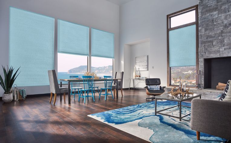blue accent color in coastal living space